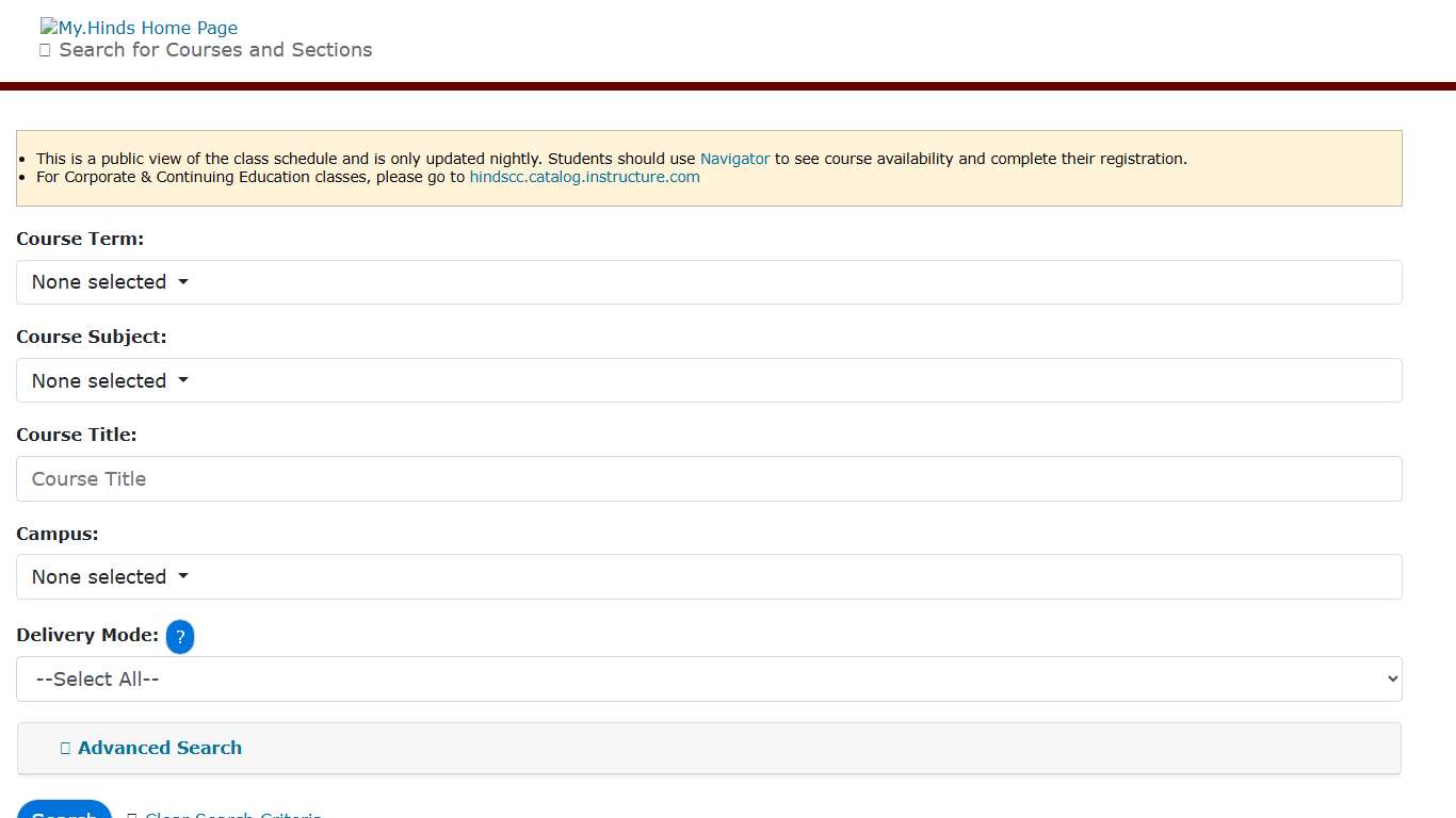 Hinds Community College - Course Search