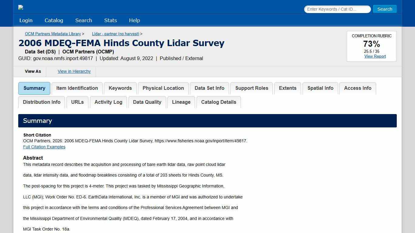 2006 MDEQ-FEMA Hinds County Lidar Survey InPort