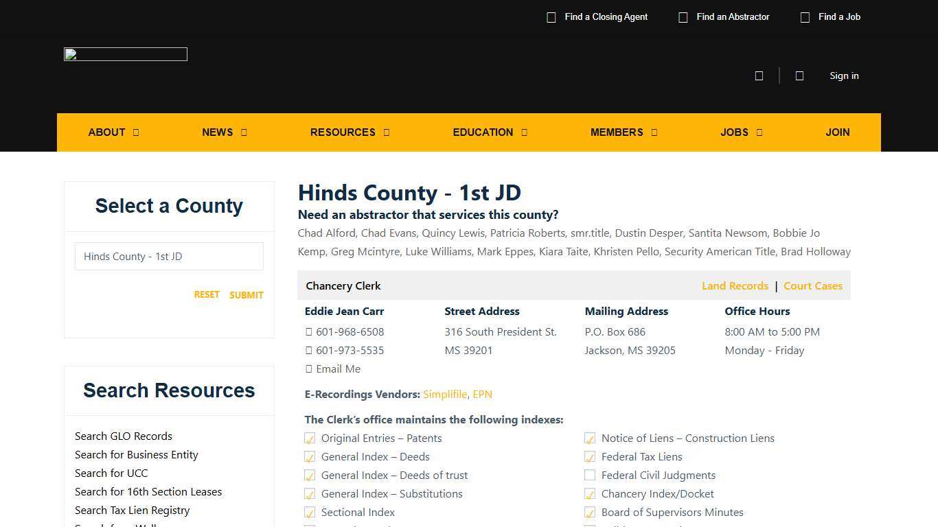 Hinds County – 1st JD – Land Title Association of Mississippi